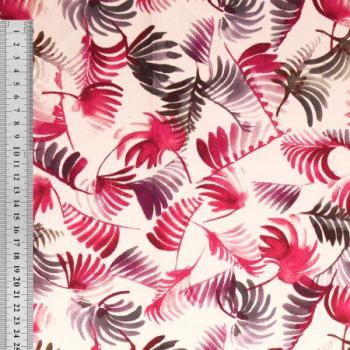Preview: Baumwoll Popeline Blätter Pink/Anthrazit auf Natur